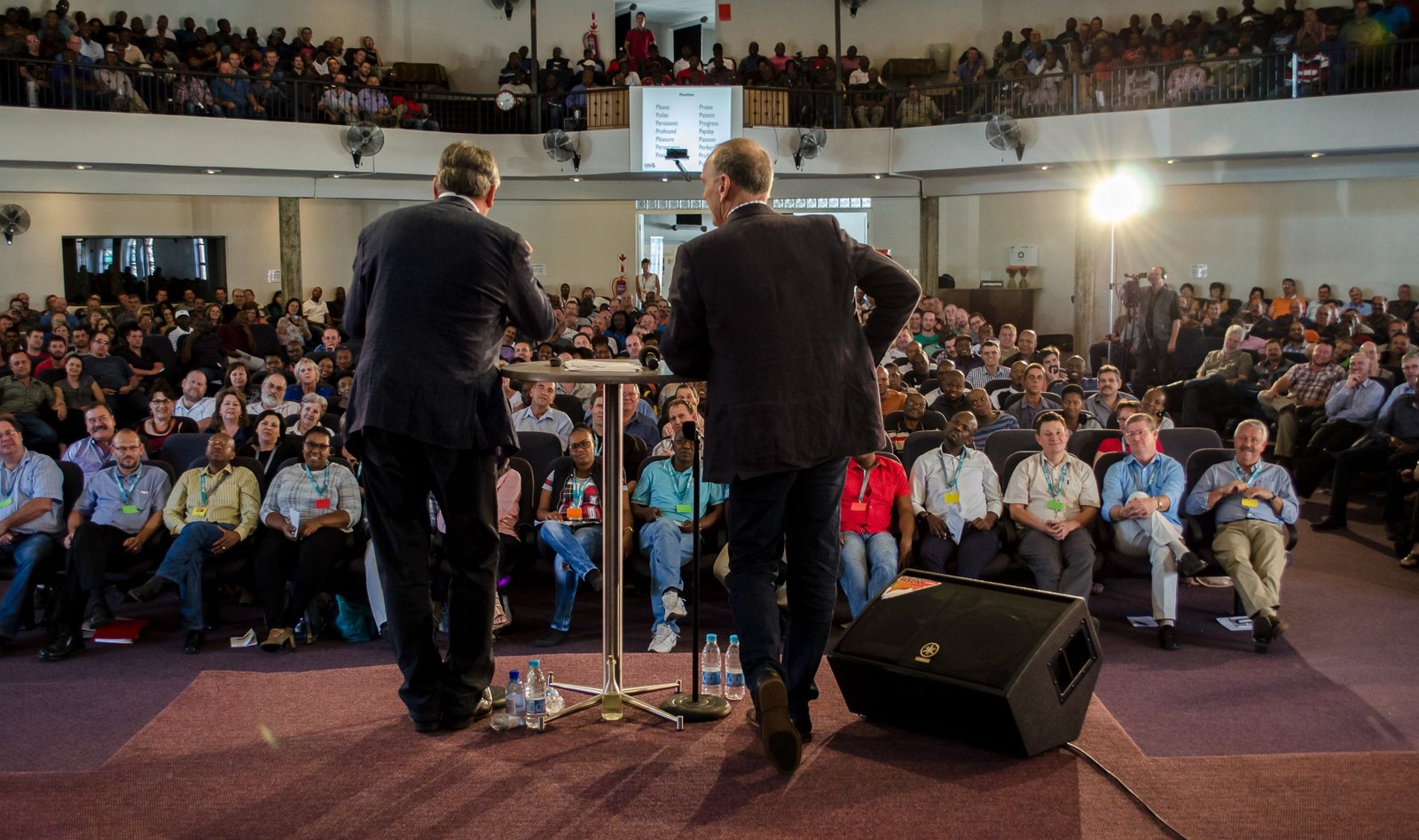 Steve Simpson and Stef du Plessis presenting to a large international audience